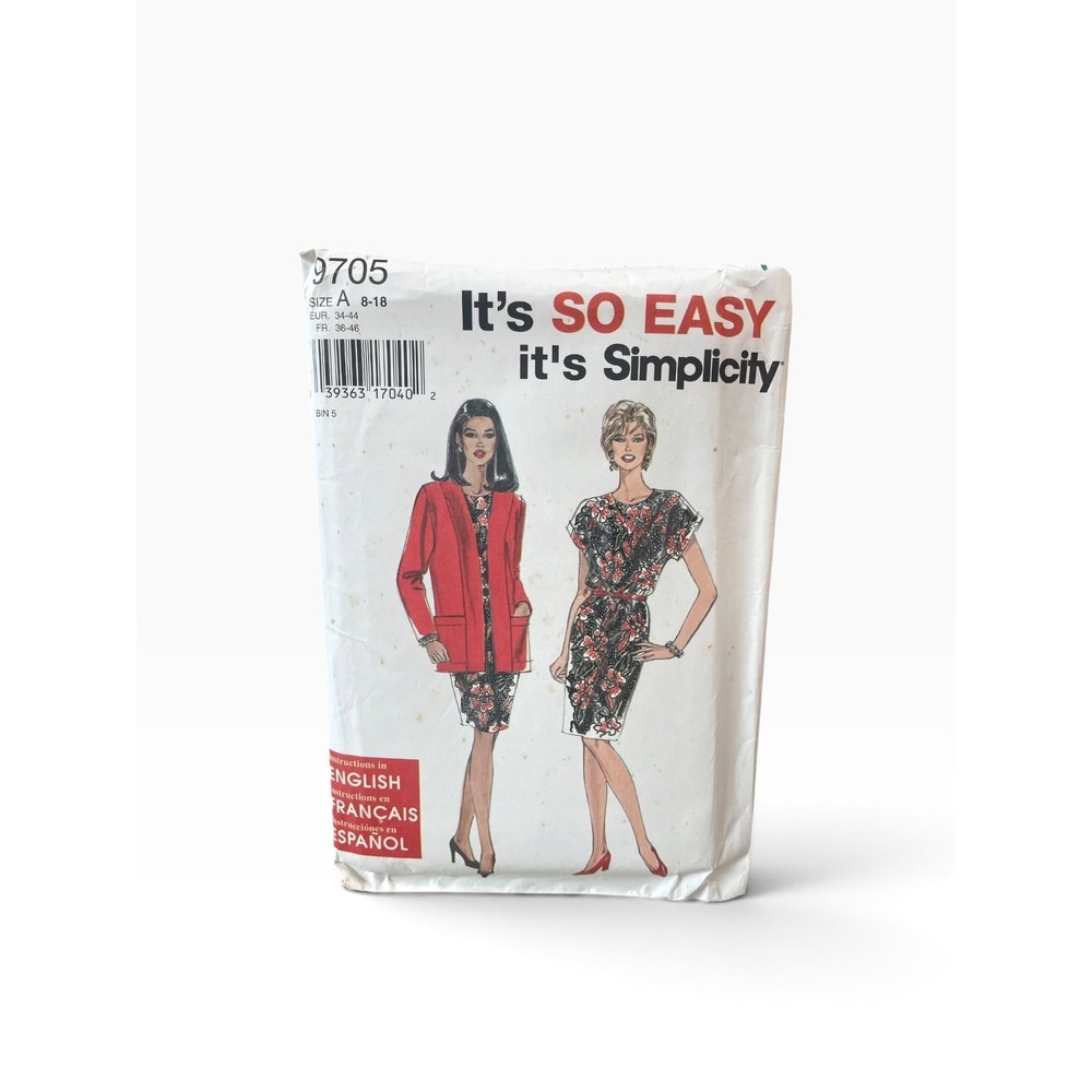 Simplicity Sewing Pattern 9705 Women 8-18 White 90s Dress Jacket Uncut Vintage